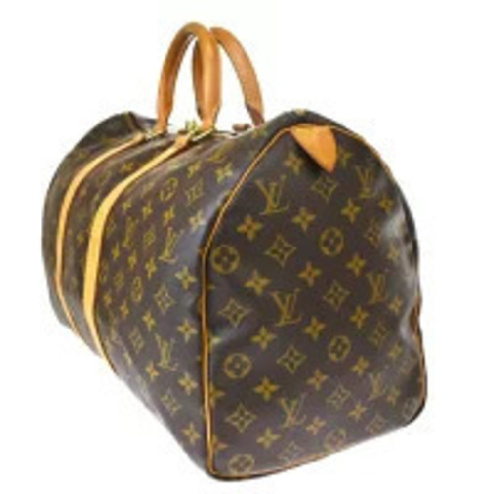 Louis Vuitton Keepall Leather Boston Bag Handbag Travel Monogram Brown